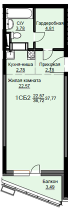 Продажа квартиры-студии 37,8 м², 7/17 этаж