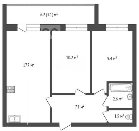 Продажа 2-комнатной квартиры 53,7 м², 9/10 этаж