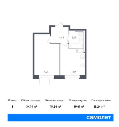 34,1 м², 1-комн. квартира, 12/12 этаж