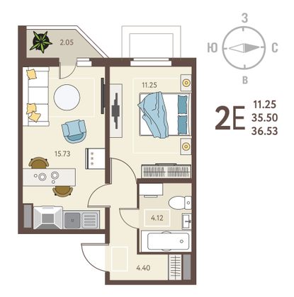 36,5 м², 1-комн. квартира, 1/18 этаж