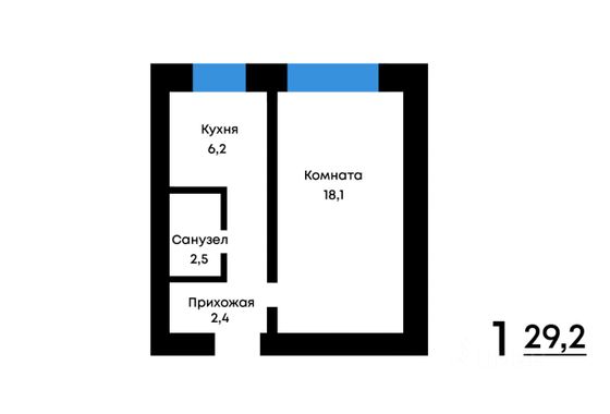 Продажа 1-комнатной квартиры 29,2 м², 6/9 этаж