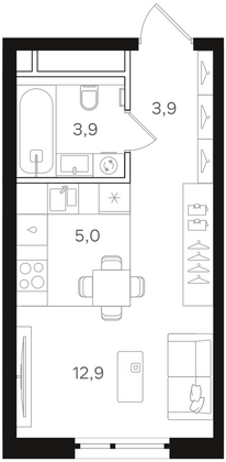 25,7 м², студия, 7/12 этаж