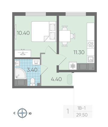Продажа 1-комнатной квартиры 29,5 м², 3/16 этаж