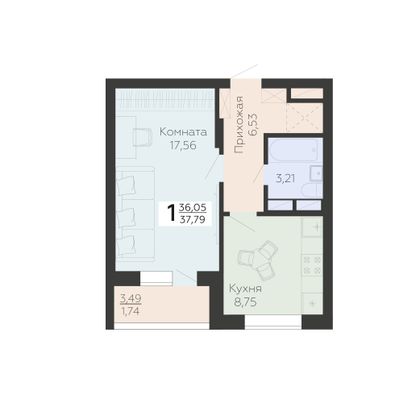 Продажа 1-комнатной квартиры 37,8 м², 14/18 этаж