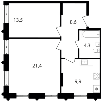 Продажа 2-комнатной квартиры 57,7 м², 25/30 этаж