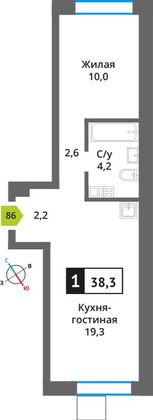 Продажа 1-комнатной квартиры 38,3 м², 5/9 этаж