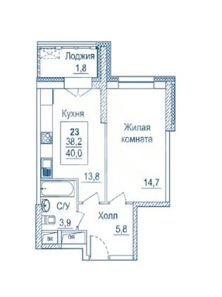 Продажа квартиры со свободной планировкой 40 м², 11/24 этаж