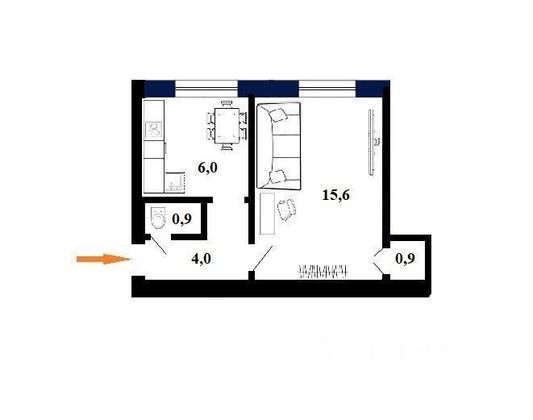 Продажа 1-комнатной квартиры 27 м², 1/2 этаж