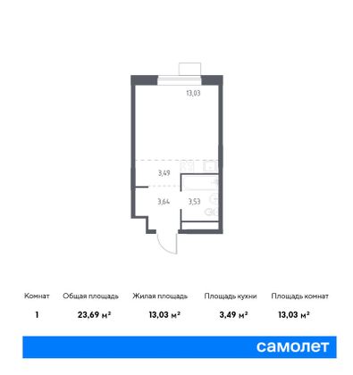 23,7 м², студия, 2/22 этаж