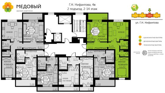 Продажа 2-комнатной квартиры 67,7 м², 14/14 этаж