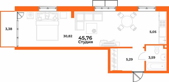 Продажа квартиры-студии 45,8 м², 6/10 этаж