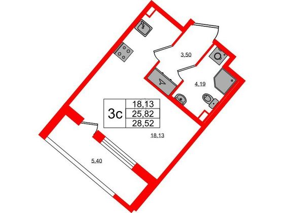 Продажа квартиры-студии 25,8 м², 1/4 этаж