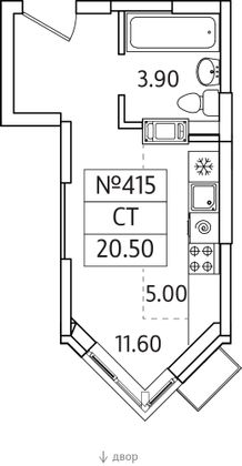 20,5 м², студия, 15/25 этаж