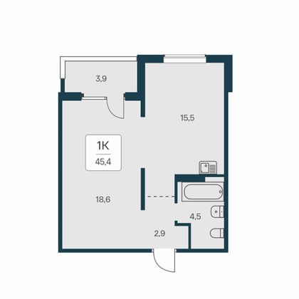 45,4 м², 1-комн. квартира, 10/17 этаж