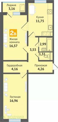 Продажа 2-комнатной квартиры 64,3 м², 7/16 этаж