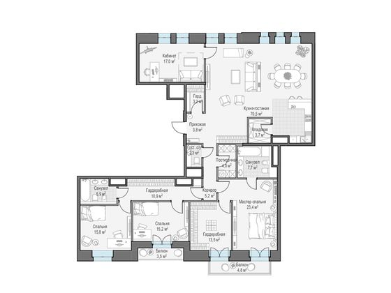 Продажа 4-комнатной квартиры 202,4 м², 4/6 этаж