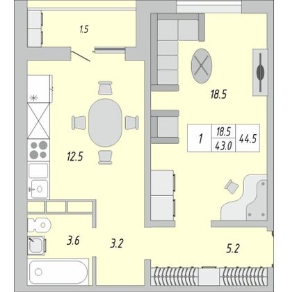 Продажа 2-комнатной квартиры 44,5 м², 19/19 этаж