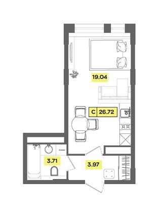 26,7 м², студия, 5 этаж