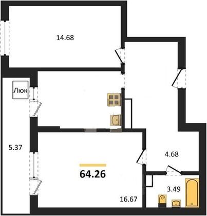 Продажа 2-комнатной квартиры 64,3 м², 13/20 этаж