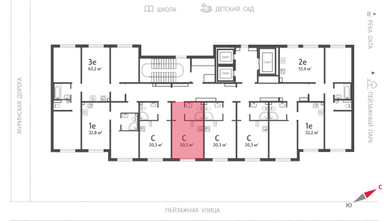 20,3 м², студия, 2/19 этаж