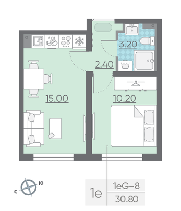 Продажа 1-комнатной квартиры 30,8 м², 18/25 этаж