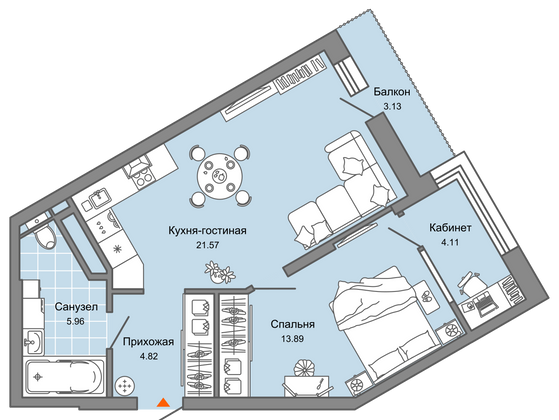 Продажа 1-комнатной квартиры 53 м², 8/8 этаж