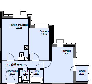 Продажа 2-комнатной квартиры 58 м², 5/17 этаж