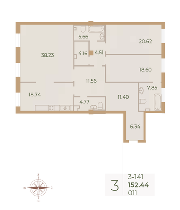 Продажа 3-комнатной квартиры 152,6 м², 4/9 этаж