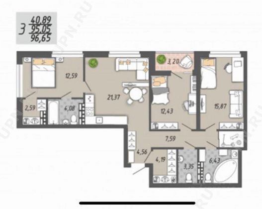 Продажа 3-комнатной квартиры 96 м², 16/32 этаж