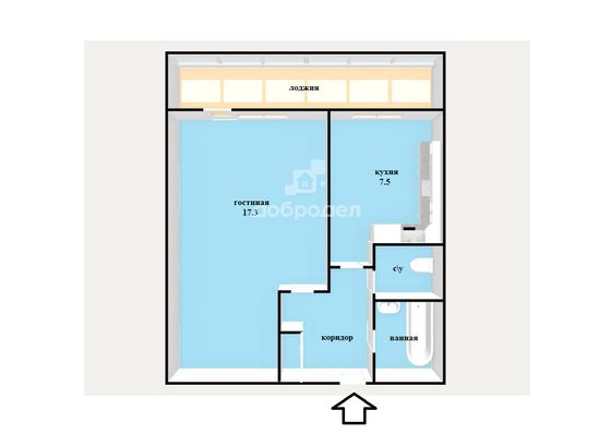 Продажа 1-комнатной квартиры 33,5 м², 4/9 этаж