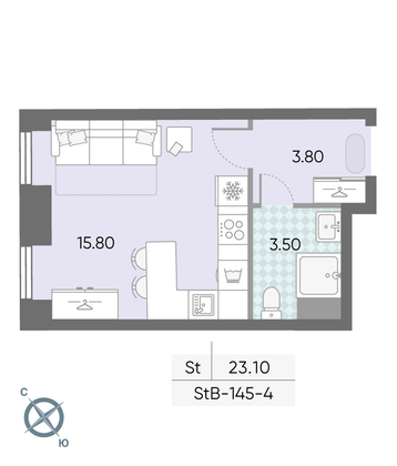 Продажа квартиры-студии 23,1 м², 4/58 этаж
