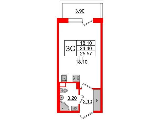 Продажа квартиры-студии 24,4 м², 3/4 этаж