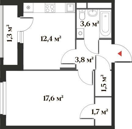 41,9 м², 1-комн. квартира, 4/6 этаж