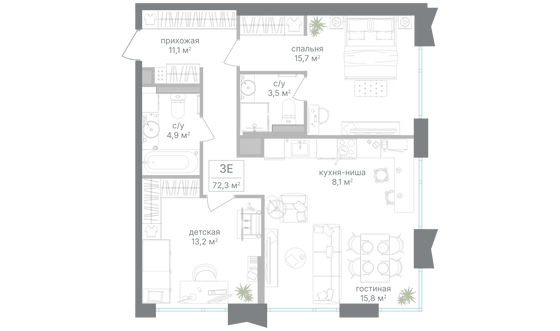 Продажа 2-комнатной квартиры 72,3 м², 2/24 этаж