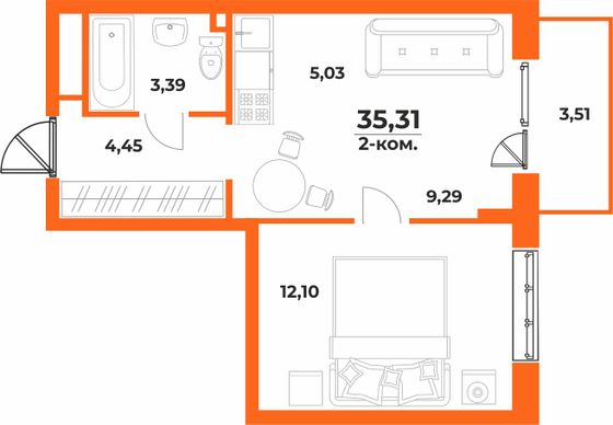 Продажа 2-комнатной квартиры 35,3 м², 6/10 этаж