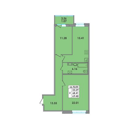 Продажа 2-комнатной квартиры 69,5 м², 6/9 этаж