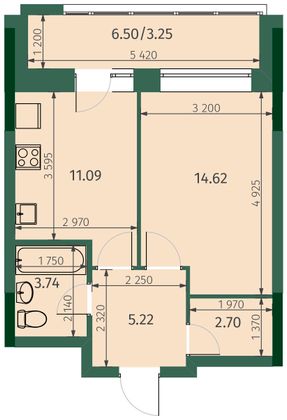 40,6 м², 1-комн. квартира, 25/25 этаж