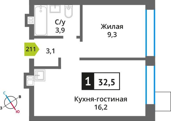 Продажа 1-комнатной квартиры 32,5 м², 5/6 этаж