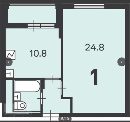 Продажа 1-комнатной квартиры 41,9 м², 10/22 этаж