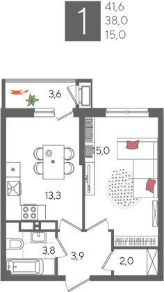 Продажа 1-комнатной квартиры 41,6 м², 17/24 этаж