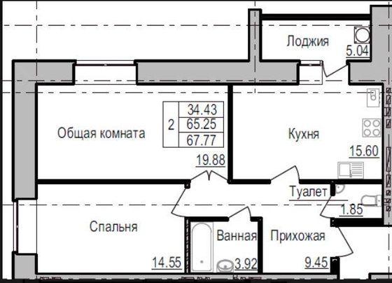Продажа 2-комнатной квартиры 67,8 м², 2/11 этаж