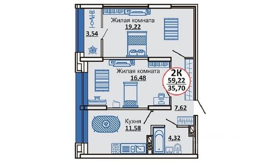 Продажа 2-комнатной квартиры 62,8 м², 16/23 этаж