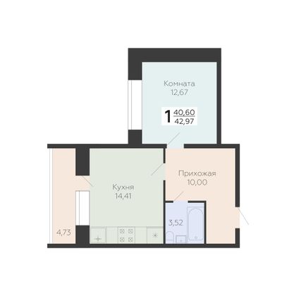Продажа 1-комнатной квартиры 43 м², 1/11 этаж