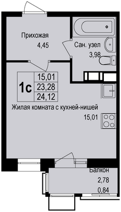 Продажа квартиры-студии 24,3 м², 2/6 этаж