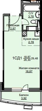 Продажа квартиры-студии 29,5 м², 6/17 этаж