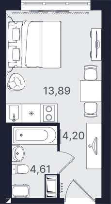 Продажа квартиры-студии 22,7 м², 19/24 этаж