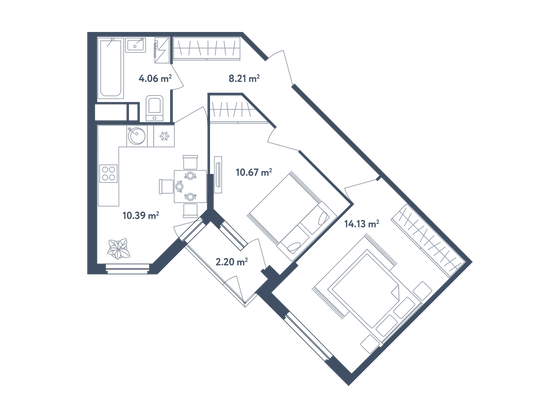 48,6 м², 2-комн. квартира, 1/4 этаж