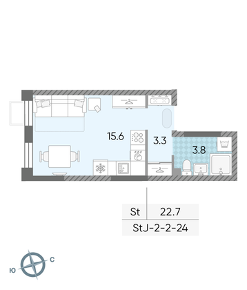 Продажа квартиры-студии 22,7 м², 19/24 этаж