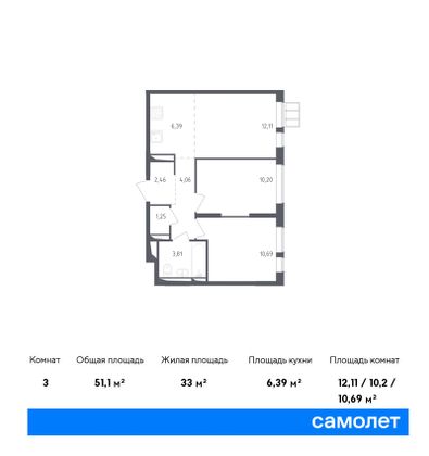 Продажа 3-комнатной квартиры 51,1 м², 14/17 этаж
