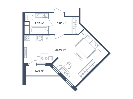 38,6 м², студия, 2/4 этаж